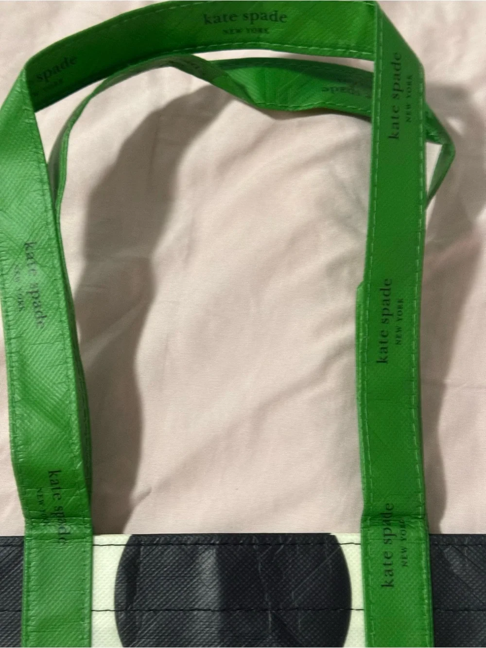 Kate spade NY Tote bag, NWOT, Black/White Polka Dot with signature green Strap.